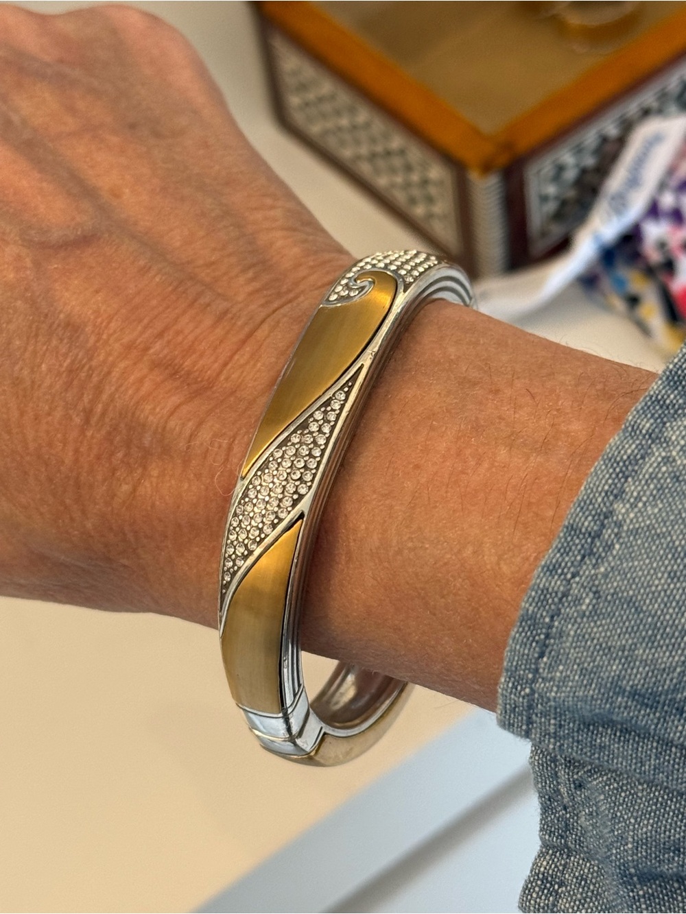 Brighton Gold and Silver Crystal Swirl Bangle Bracelet